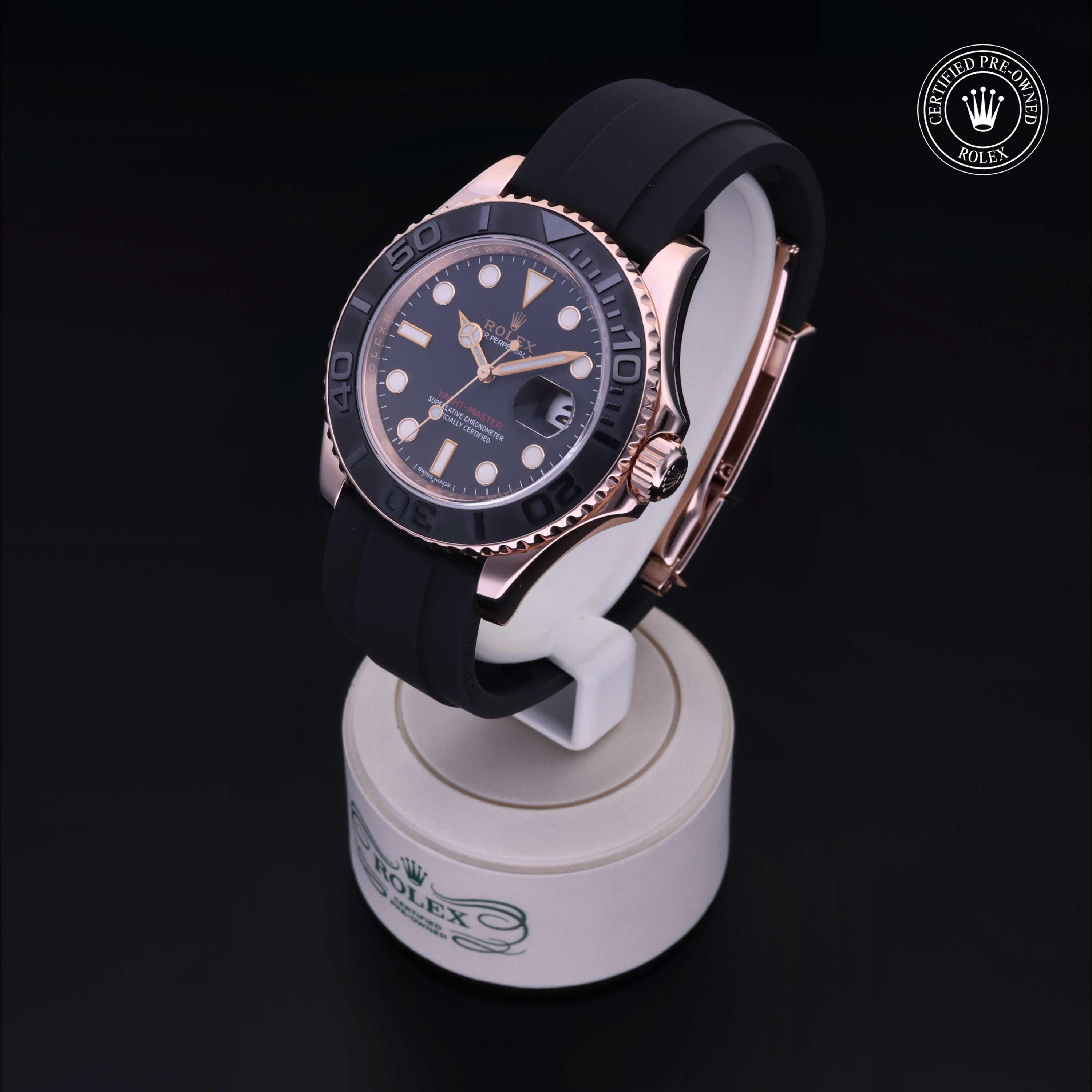 Rolex Certified Pre-owned Yacht-Master M116655-0001 front on black background