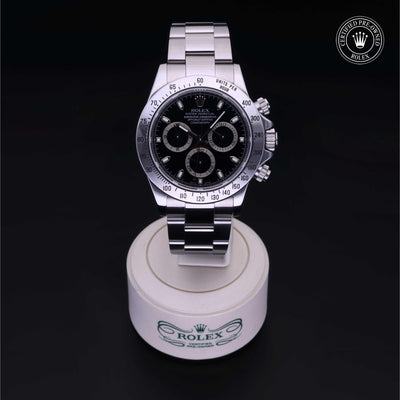Rolex Certified Pre-owned Daytona M116520-0011 front on black background