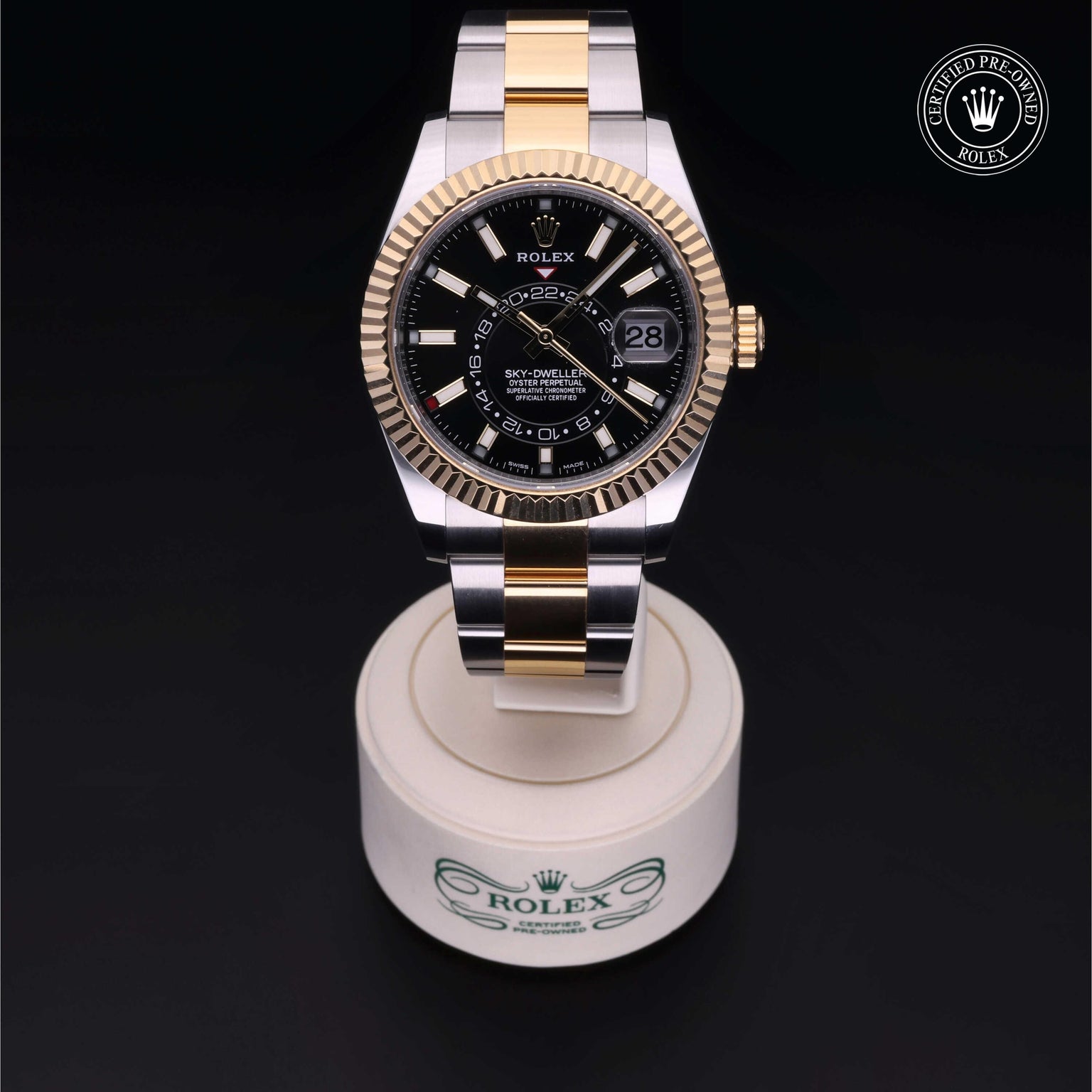 Rolex Certified Pre-owned Sky-Dweller M326933-0002 front on black background