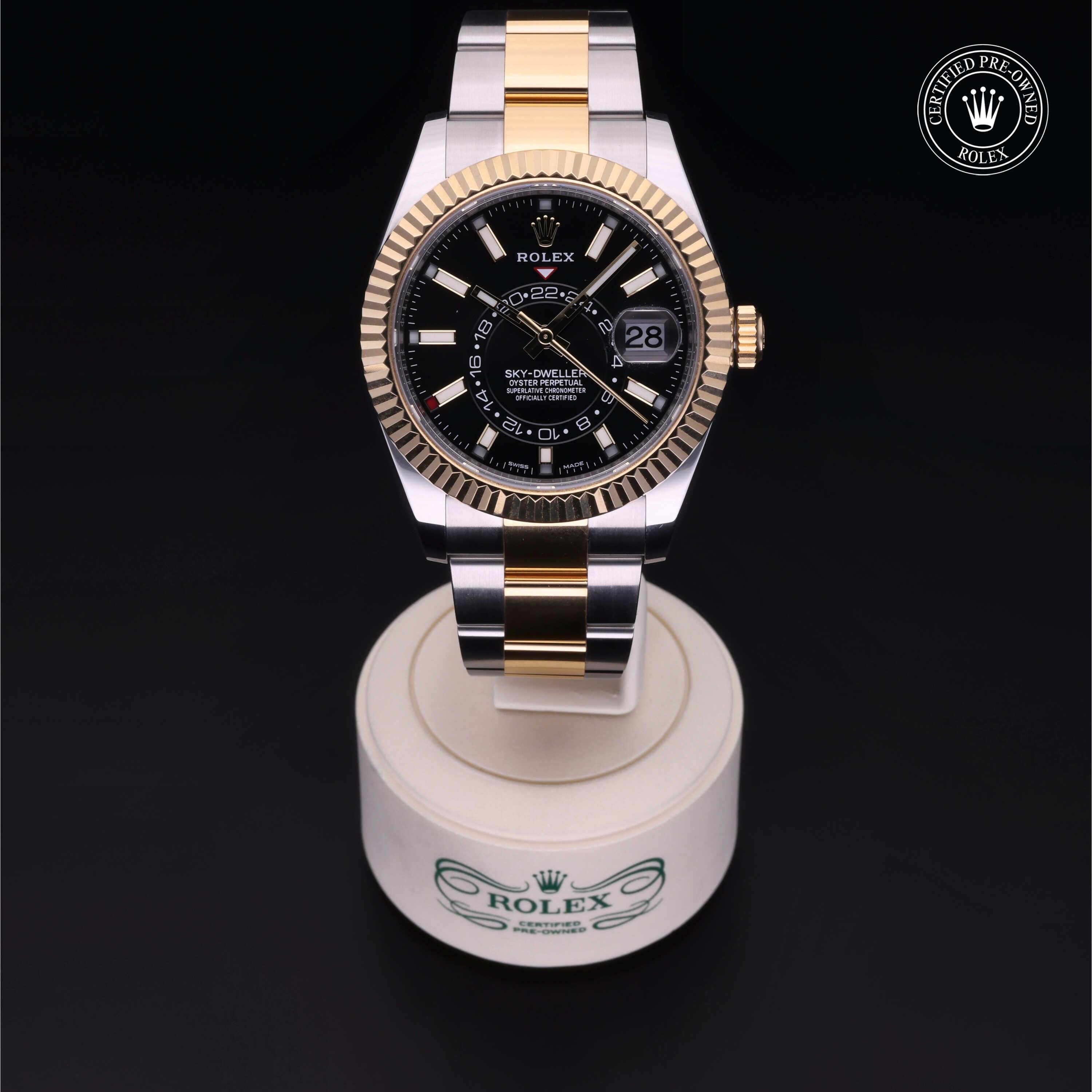 Rolex Certified Pre-owned Sky-Dweller M326933-0002 front on black background