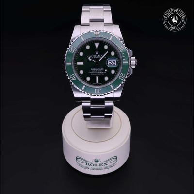 Rolex Certified Pre-owned Submariner M116610LV-0002 front on black background