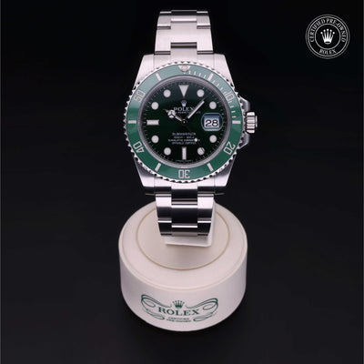 Rolex Certified Pre-owned Submariner M116610LV-0002 front on black background