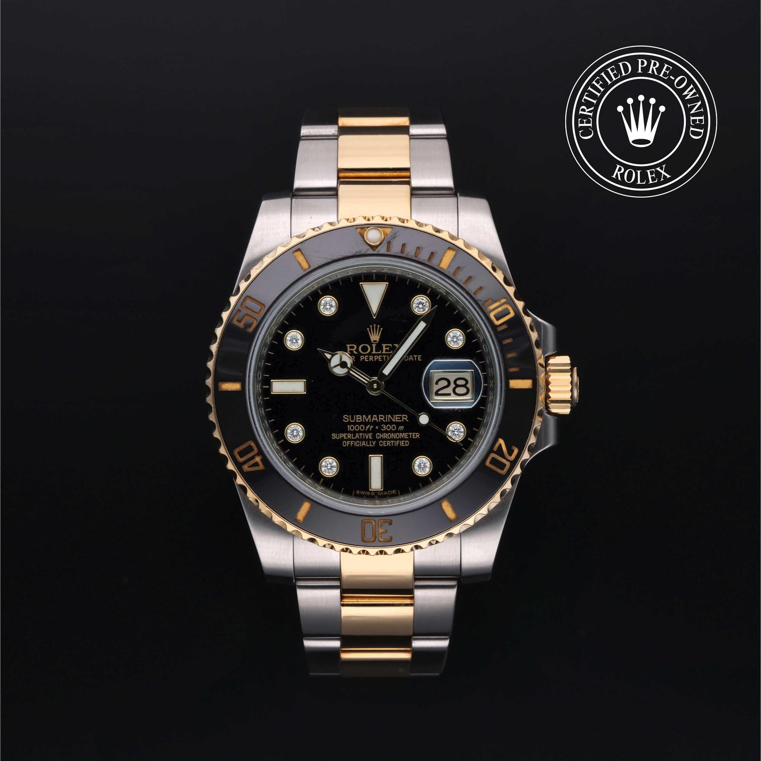 Rolex Certified Pre-owned Submariner M116613LN-0003 front on black background