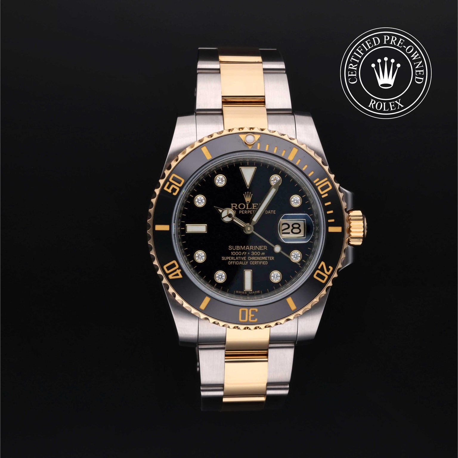 Rolex Certified Pre-owned Submariner M116613LN-0003 front on black background