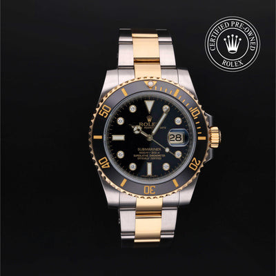 Rolex Certified Pre-owned Submariner M116613LN-0003 front on black background