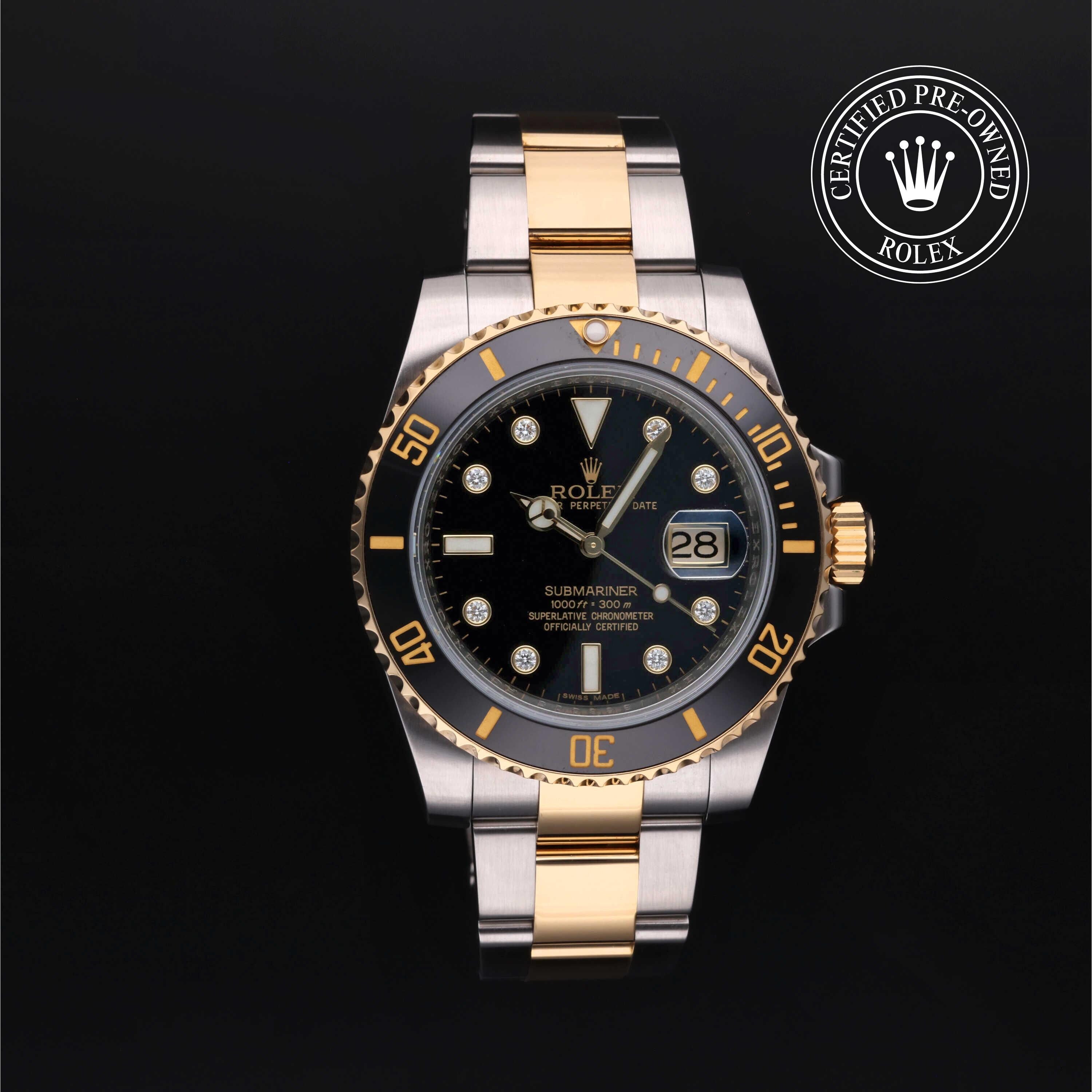 Rolex Certified Pre-owned Submariner M116613LN-0003 front on black background