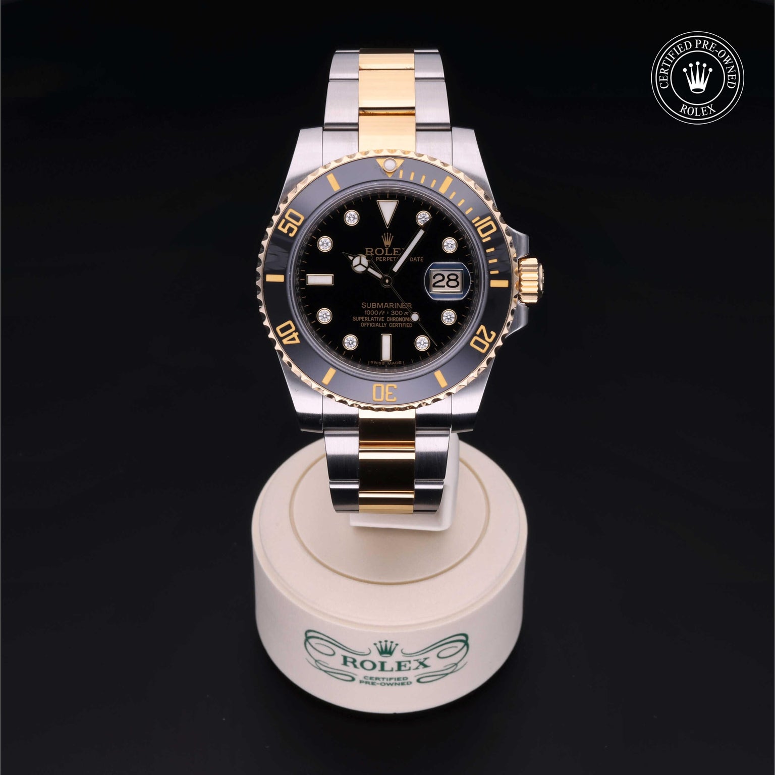 Rolex Certified Pre-owned Submariner M116613LN-0003 front on black background