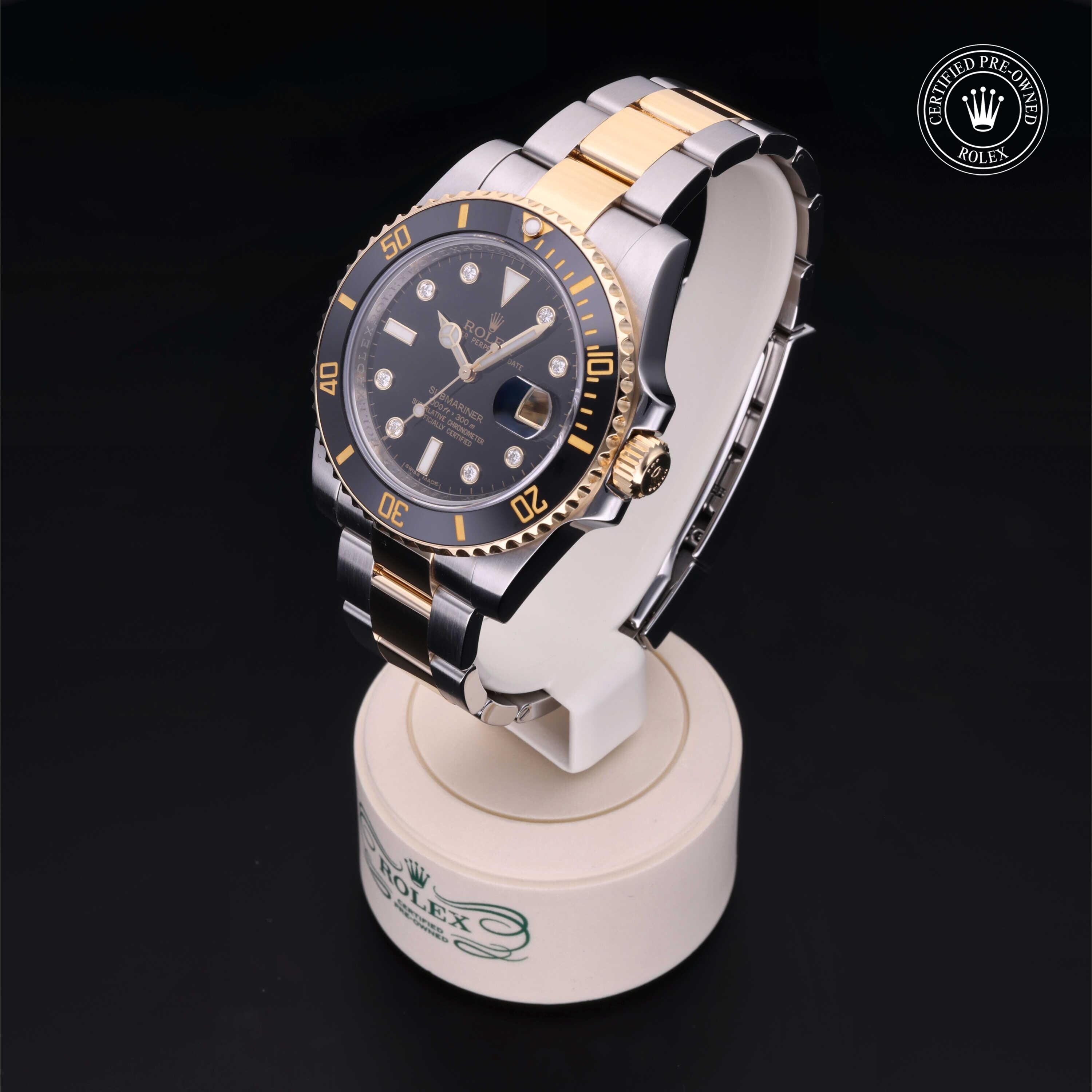 Rolex Certified Pre-owned Submariner M116613LN-0003 front on black background