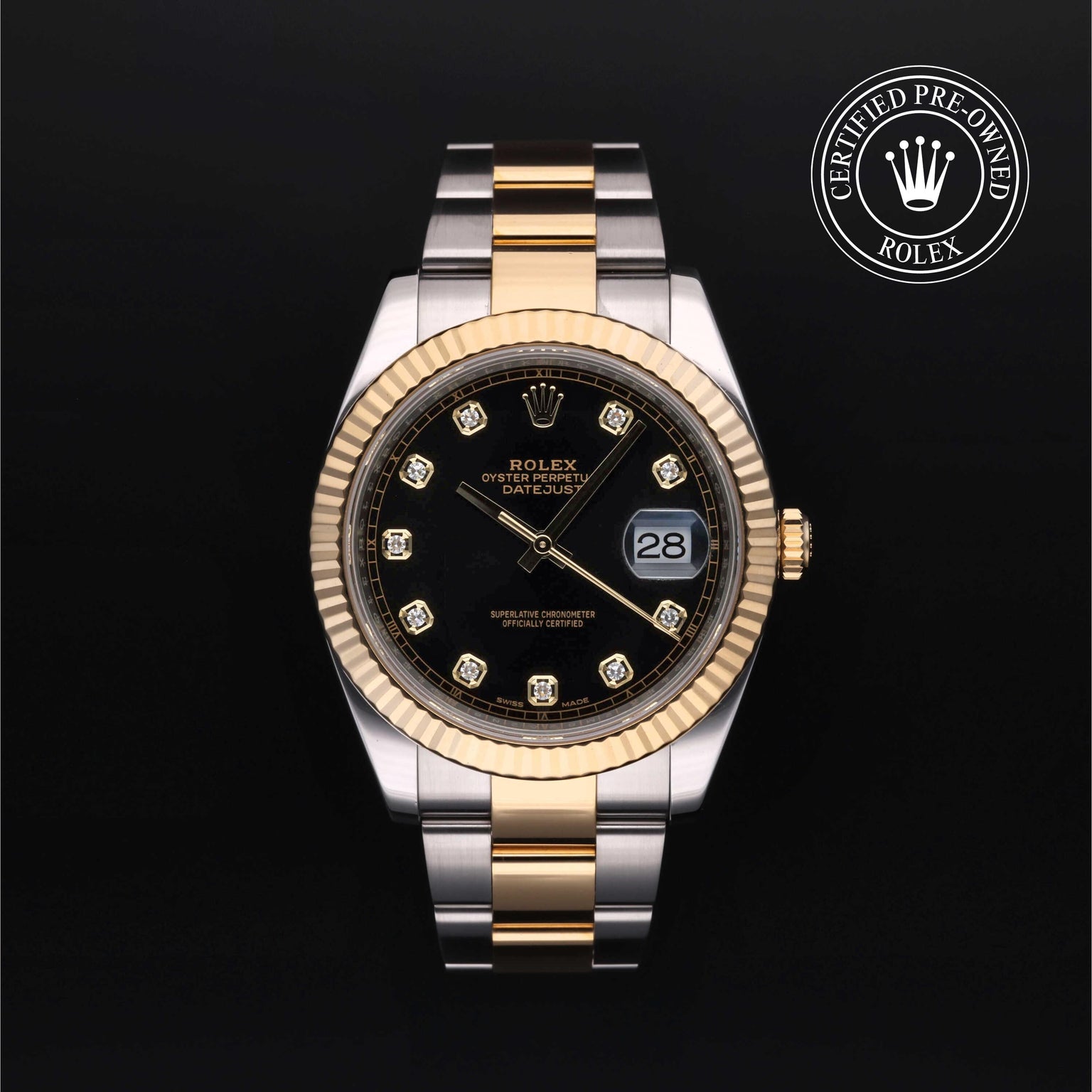 Rolex Certified Pre-owned Datejust M126333-0005 front on black background