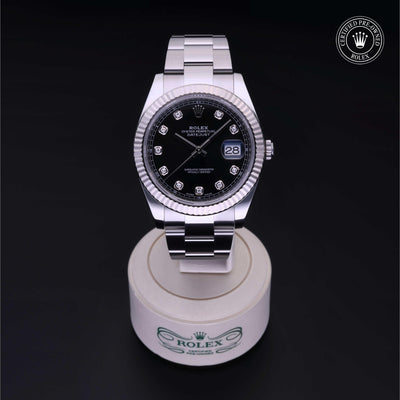 Rolex Certified Pre-owned Datejust M126334-0011 front on black background