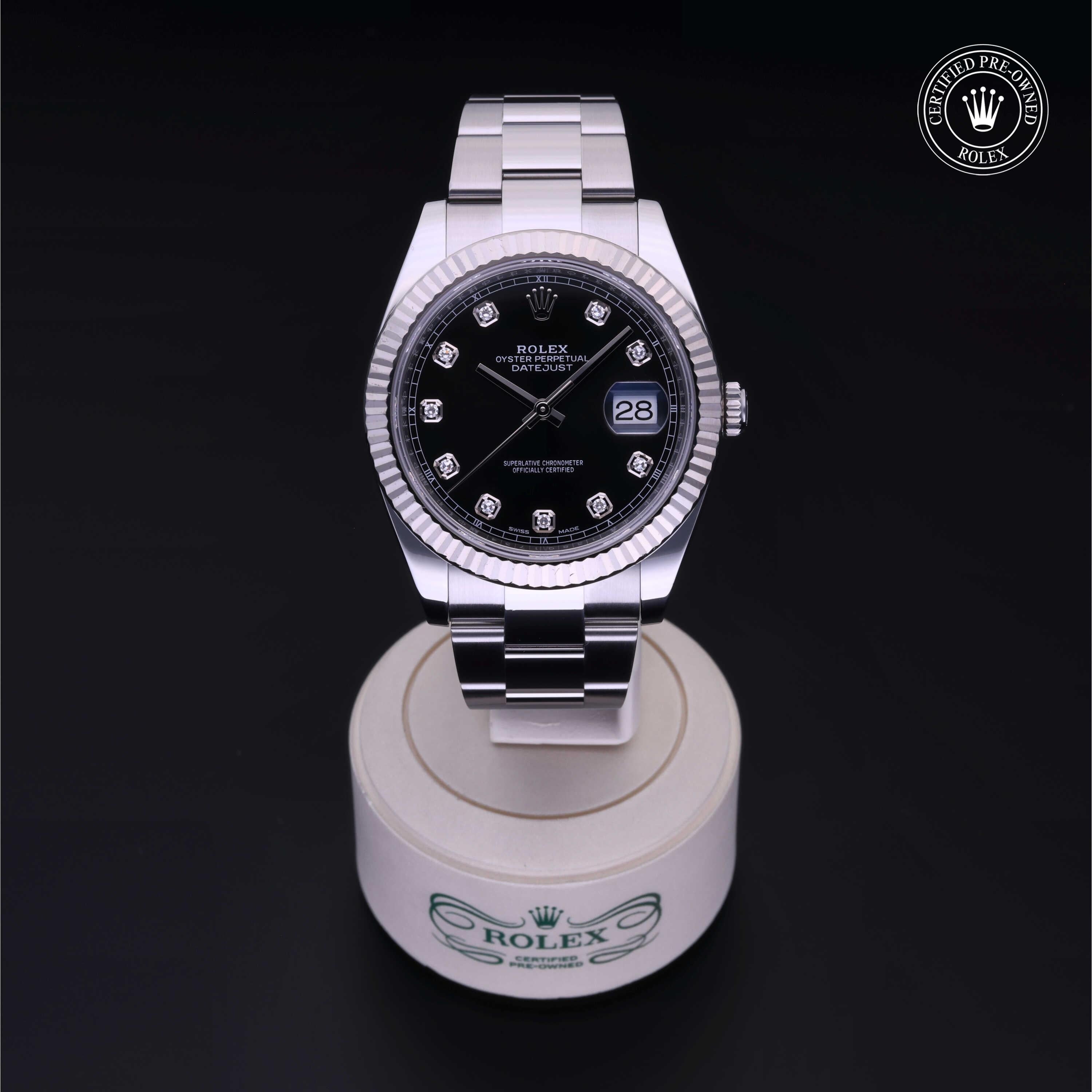 Rolex Certified Pre-owned Datejust M126334-0011 front on black background