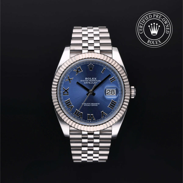 Rolex Certified Pre-owned Datejust M126334-0026 front on black background