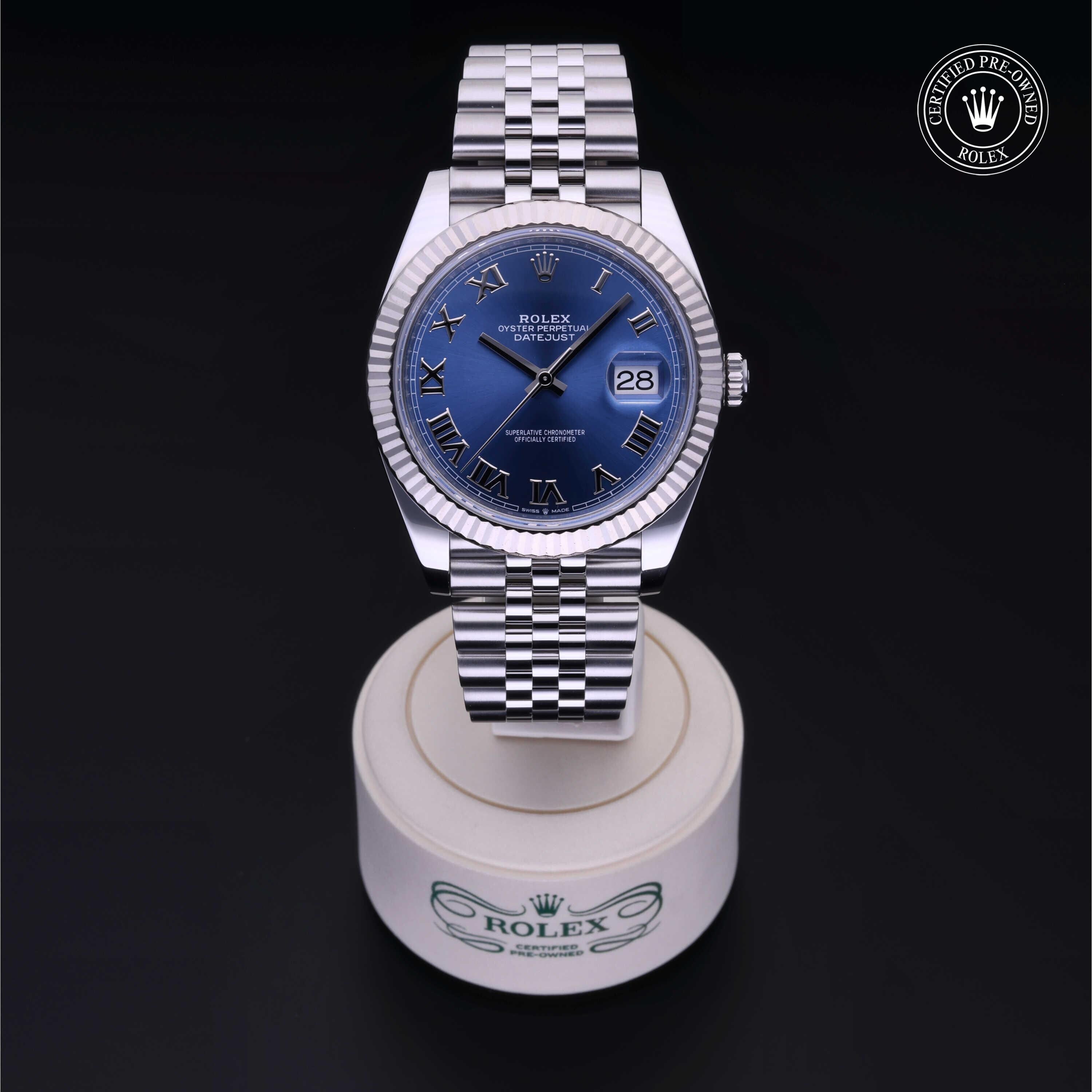 Rolex Certified Pre-owned Datejust M126334-0026 front on black background
