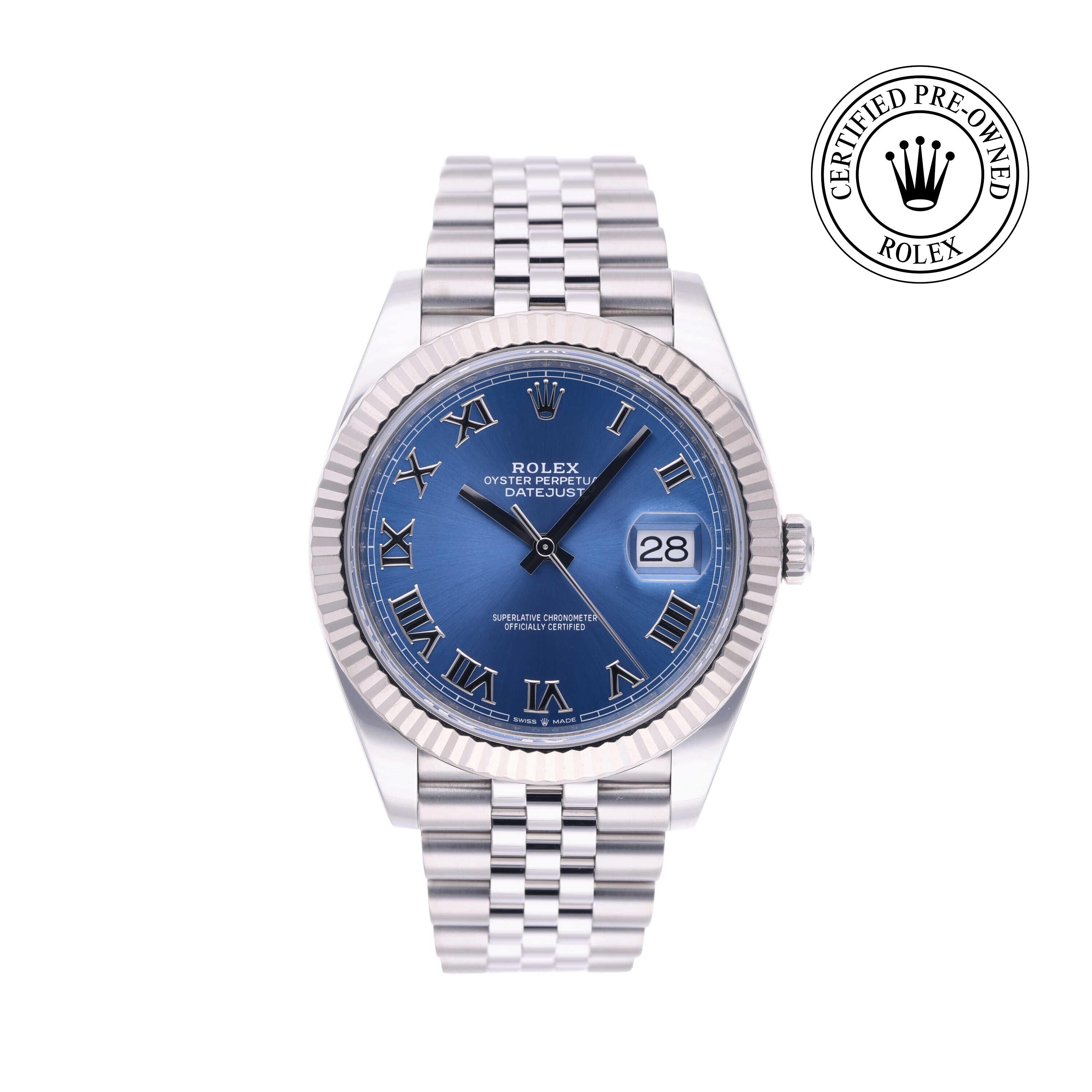 Rolex Certified Pre-owned Datejust M126334-0026 front on white background