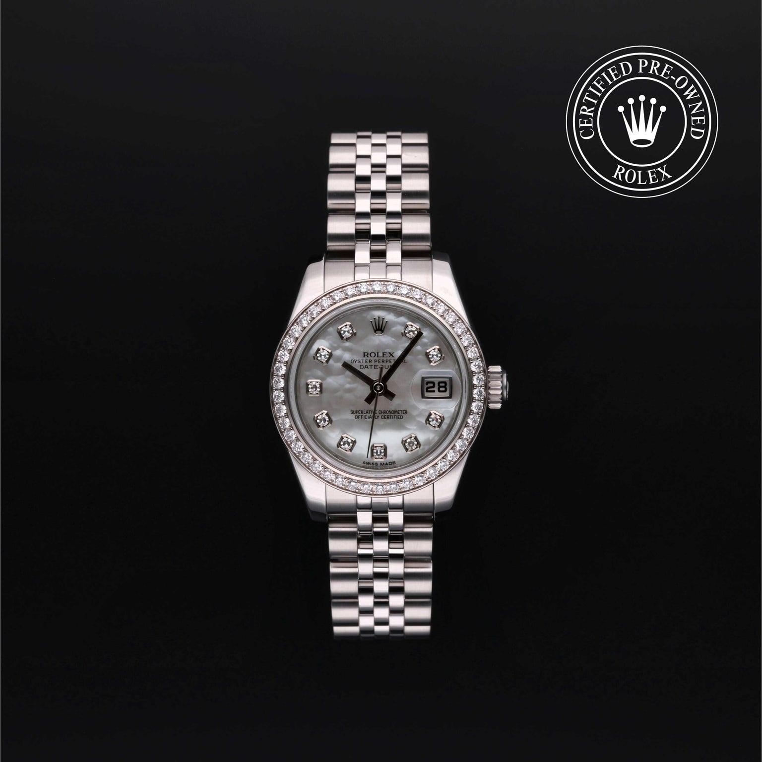 Rolex Certified Pre-owned Lady Datejust M179384-0004 front on black background