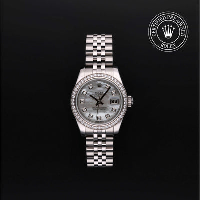 Rolex Certified Pre-owned Lady Datejust M179384-0004 front on black background