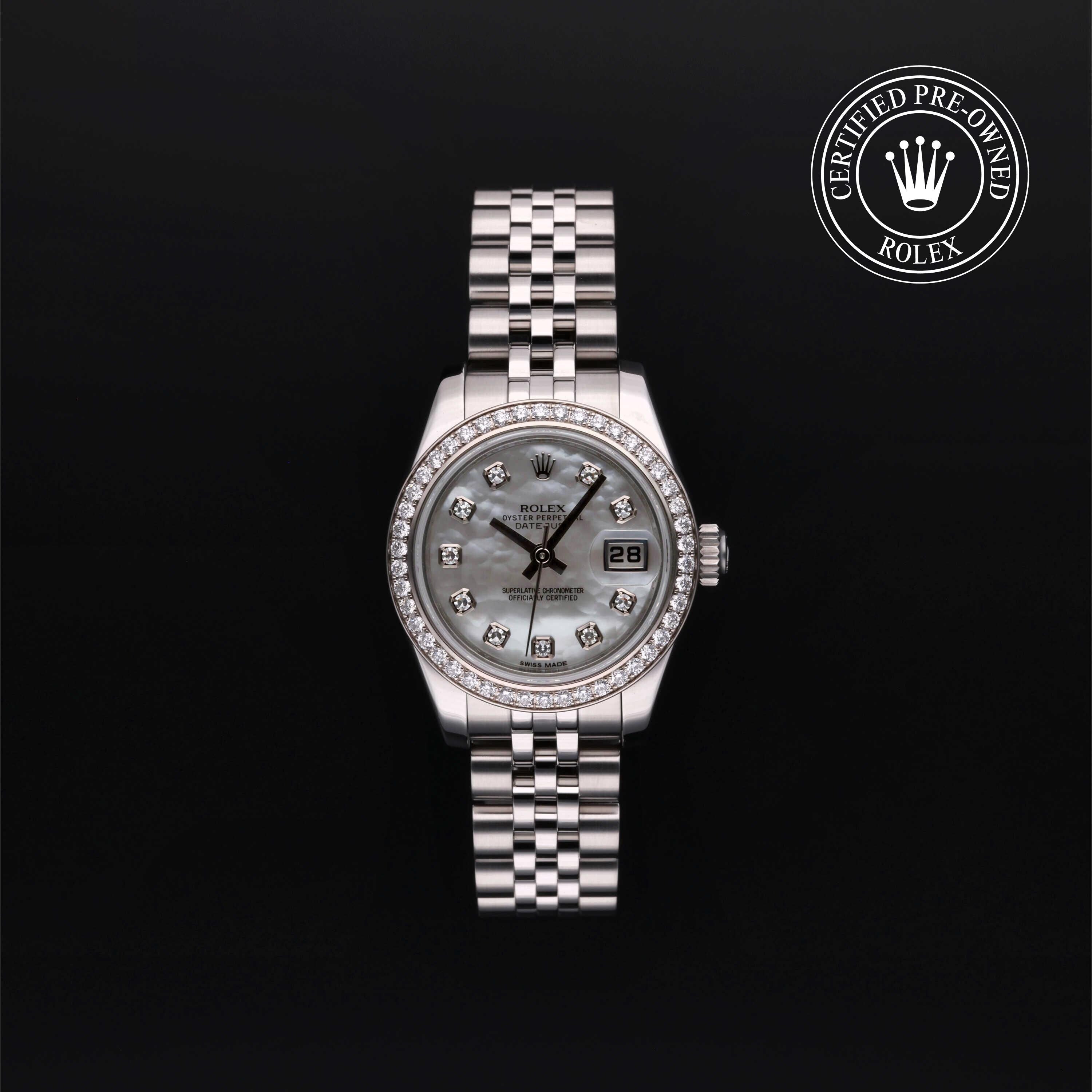 Rolex Certified Pre-owned Lady Datejust M179384-0004 front on black background