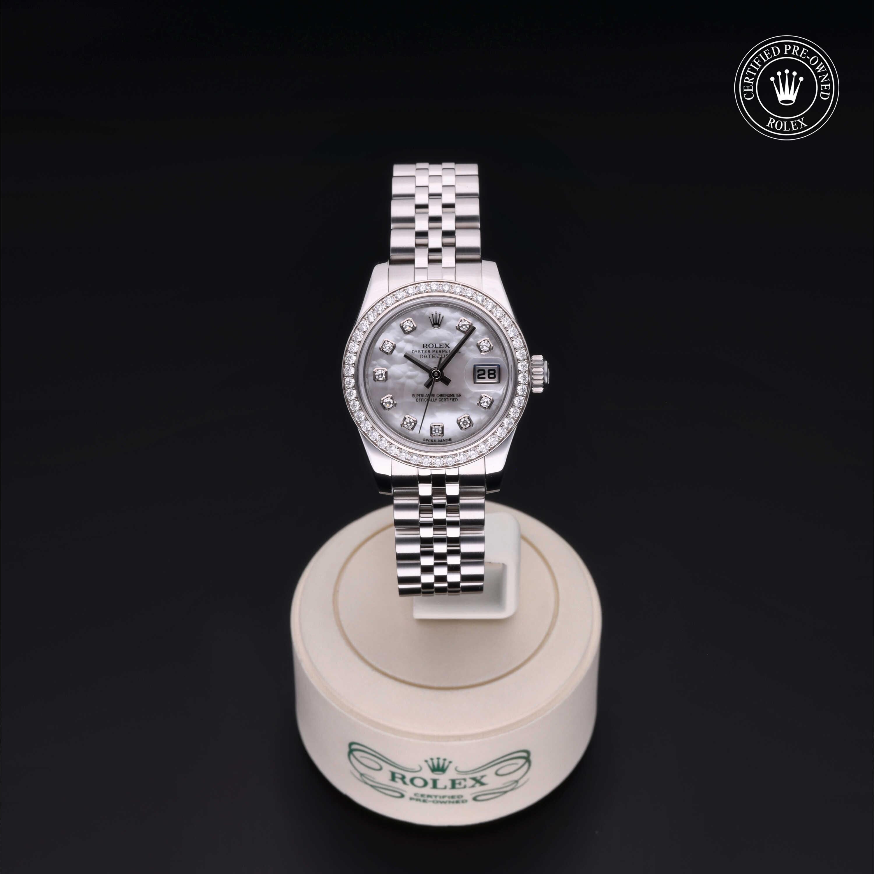 Rolex Certified Pre-owned Lady Datejust M179384-0004 front on black background