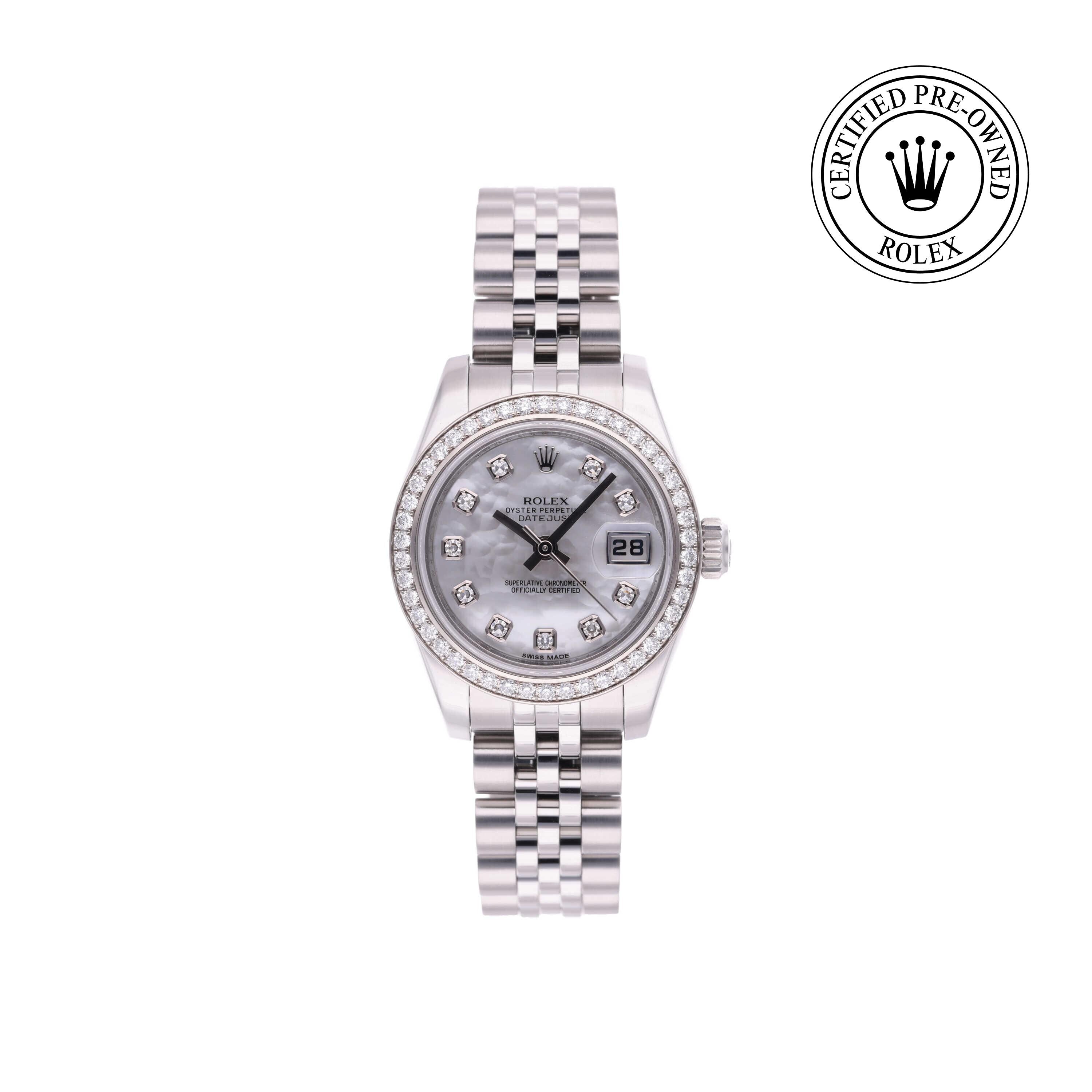 Rolex Certified Pre-owned Lady Datejust M179384-0004 front on white background