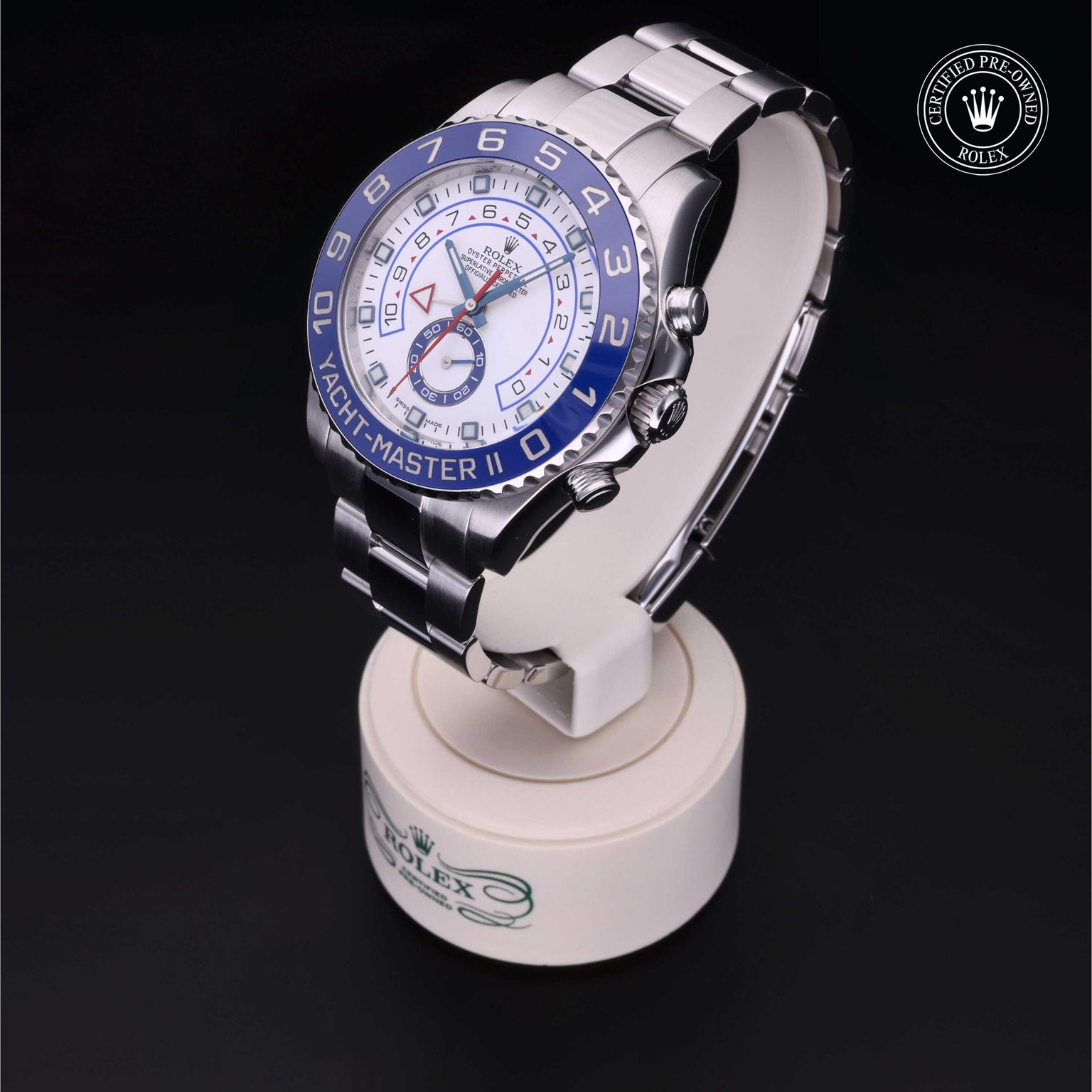 Rolex Certified Pre-owned Yacht-Master M116680-0001 front on black background