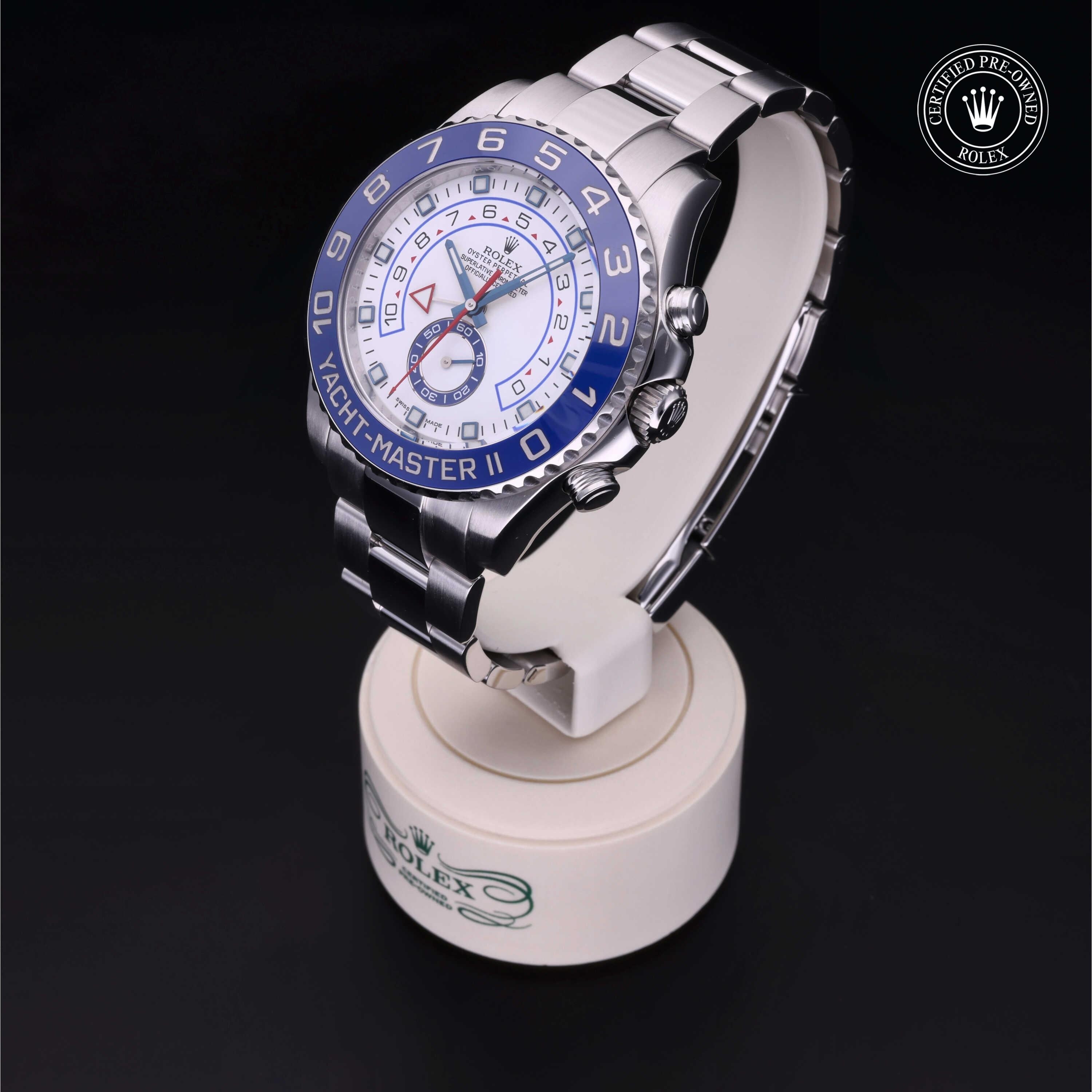 Rolex Certified Pre-owned Yacht-Master M116680-0001 front on black background