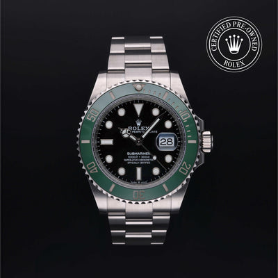 Rolex Certified Pre-owned Submariner Date M126610LV-0002 front on black background