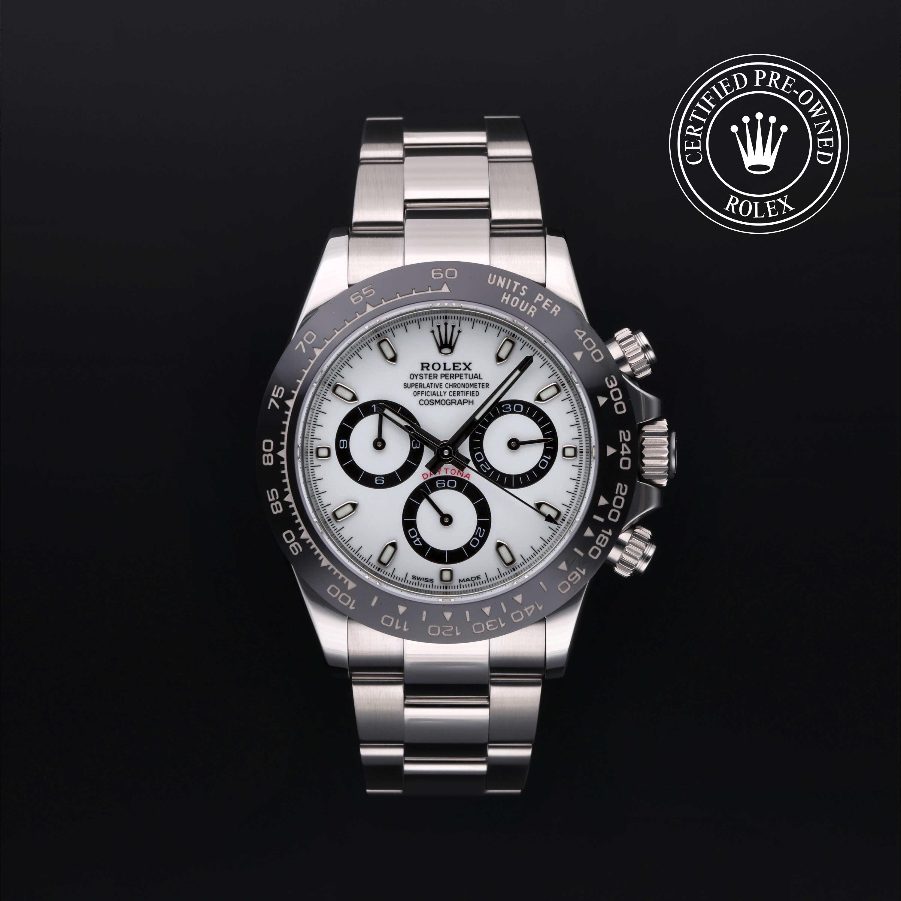Rolex Certified Pre-owned Daytona M116500LN-0001 front on black background