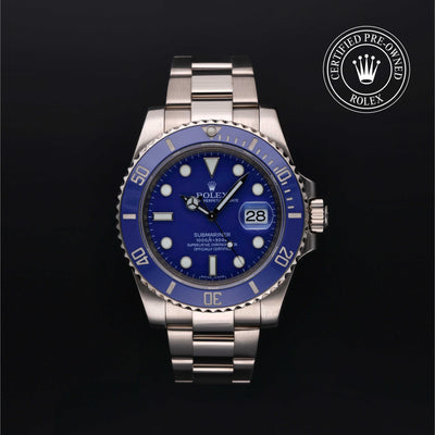 Rolex Certified Pre-owned Submariner M116619LB-0001 front on black background