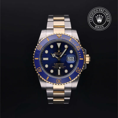Rolex Certified Pre-owned Submariner M116613LB-0005 front on black background