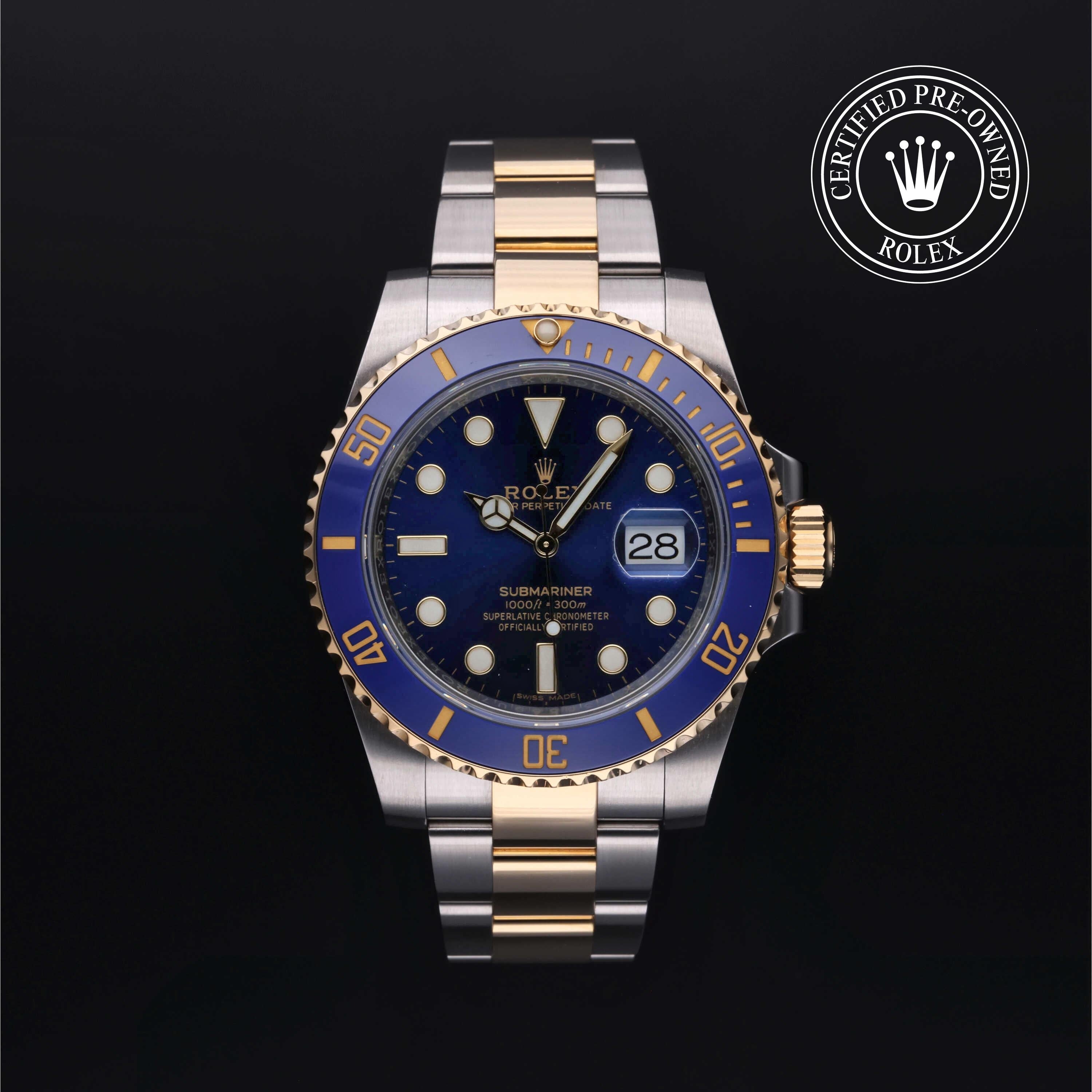 Rolex Certified Pre-owned Submariner M116613LB-0005 front on black background