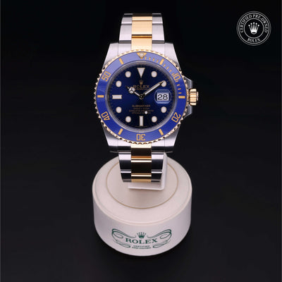 Rolex Certified Pre-owned Submariner M116613LB-0005 front on black background
