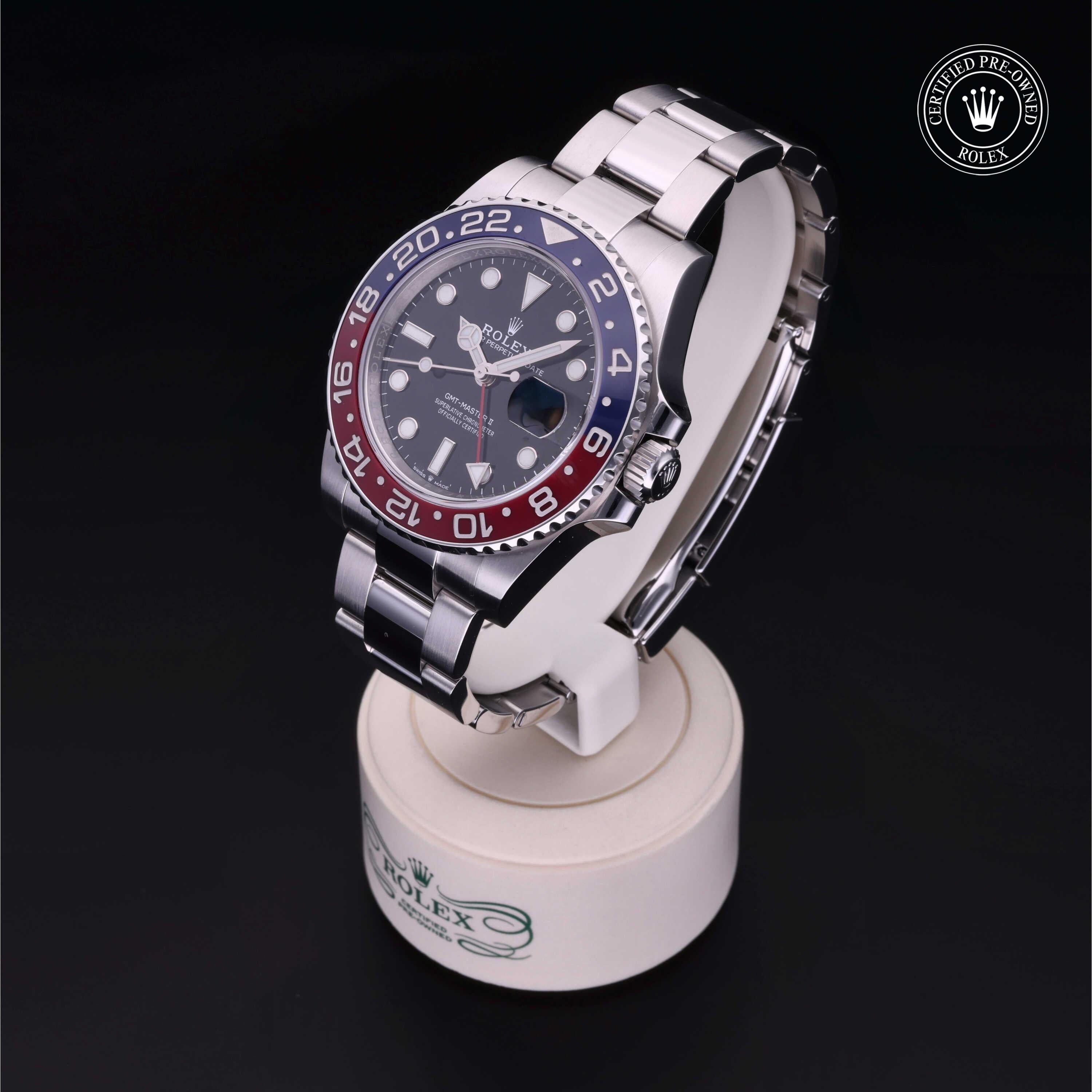 Rolex Certified Pre-owned GMT M126710BLRO-0002 front on black background