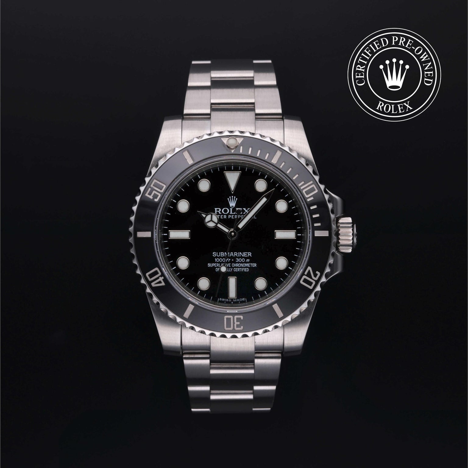 Rolex Certified Pre-owned Submariner M114060-0002 front on black background