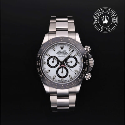 Rolex Certified Pre-owned Daytona M116500LN-0001 front on black background