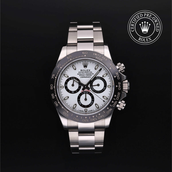 Rolex Certified Pre-owned Daytona M116500LN-0001 front on black background