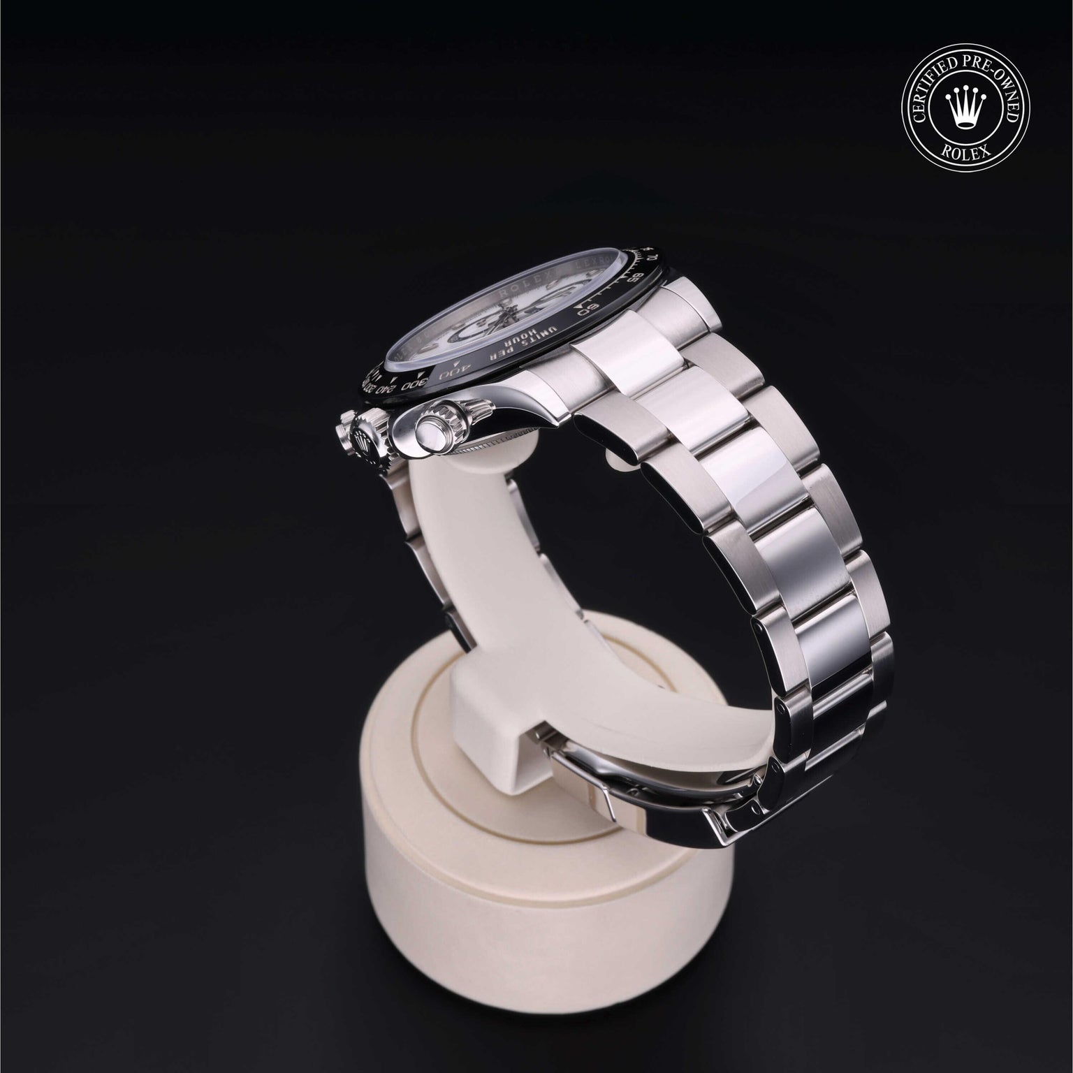 Rolex Certified Pre-owned Daytona M116500LN-0001 front on black background