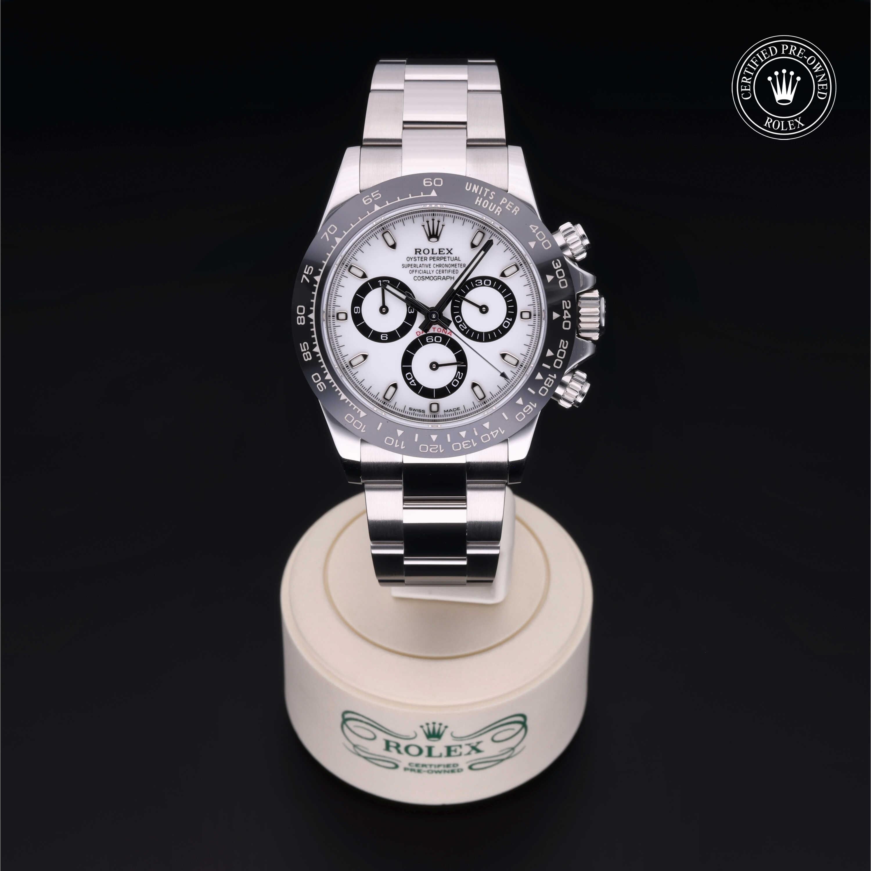 Rolex Certified Pre-owned Daytona M116500LN-0001 front on black background