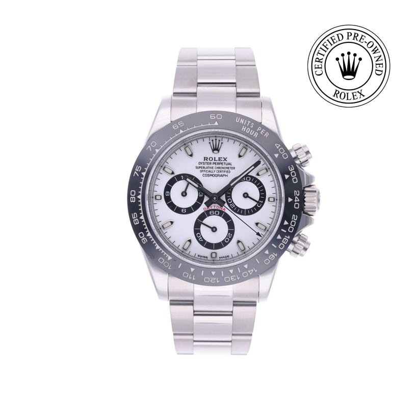 Rolex Certified Pre-owned Daytona M116500LN-0001 front on white background
