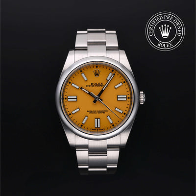 Rolex Certified Pre-owned Oyster Perpetual M124300-0004 front on black background