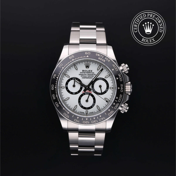 Rolex Certified Pre-owned Daytona M126500LN-0001 front on black background