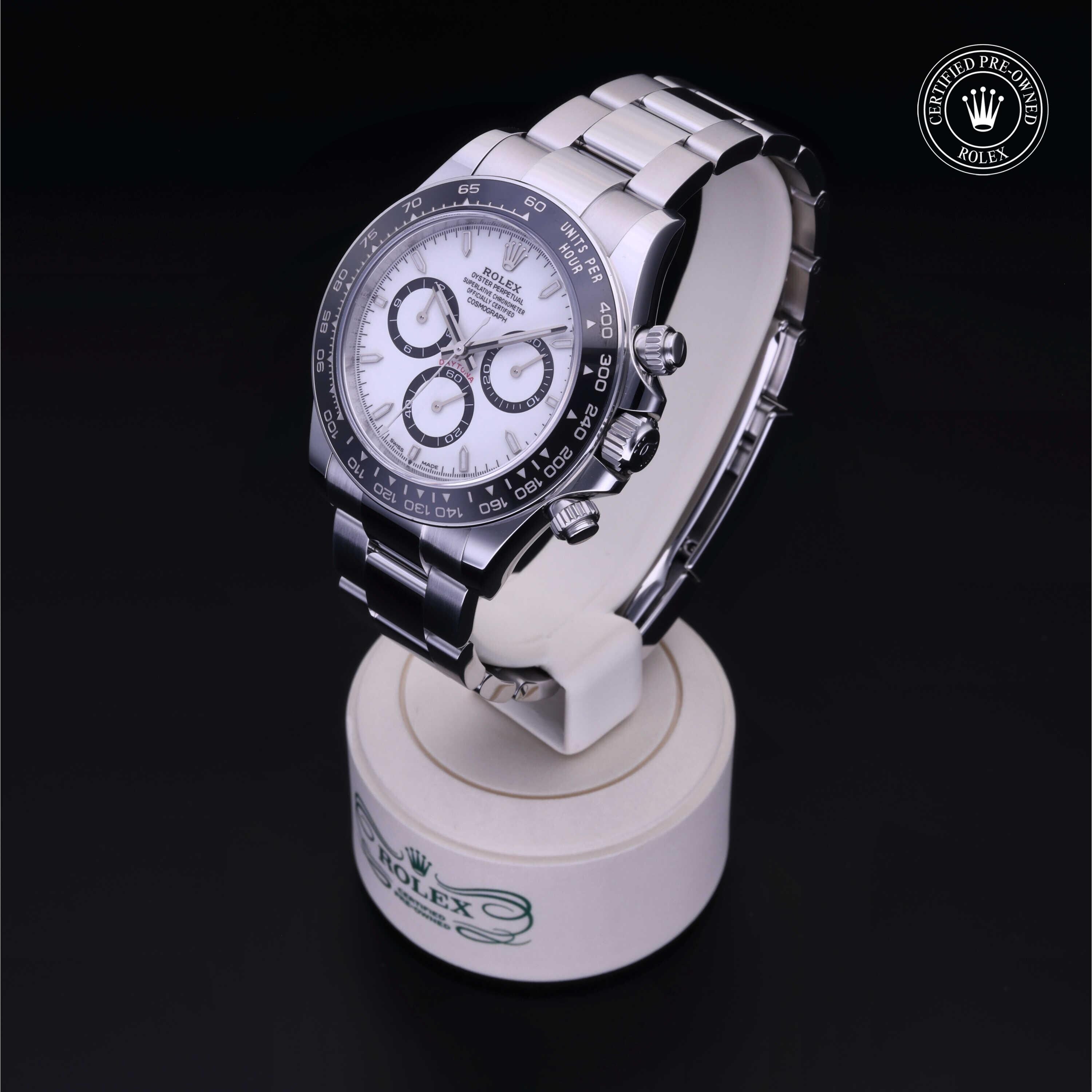 Rolex Certified Pre-owned Daytona M126500LN-0001 front on black background