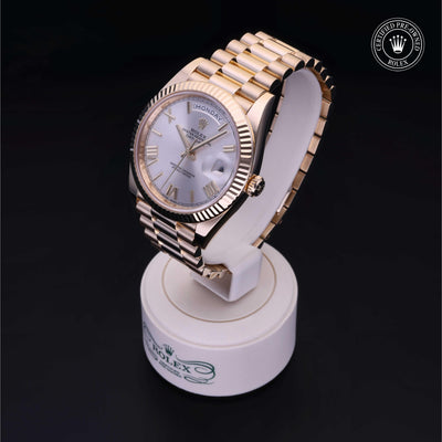 Rolex Certified Pre-owned Day-date M228238-0002 front on black background