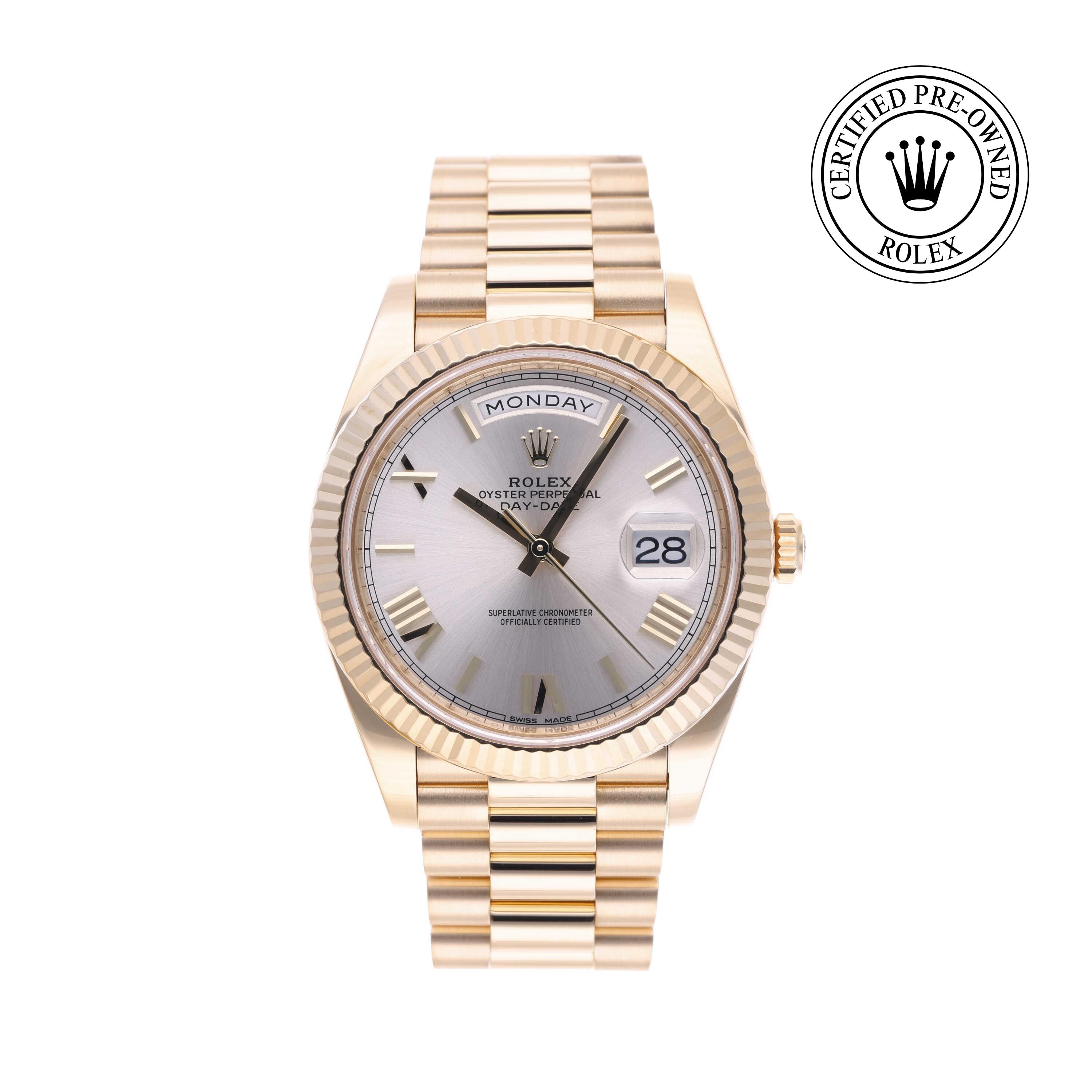 Rolex Certified Pre-owned Day-date M228238-0002 front on white background