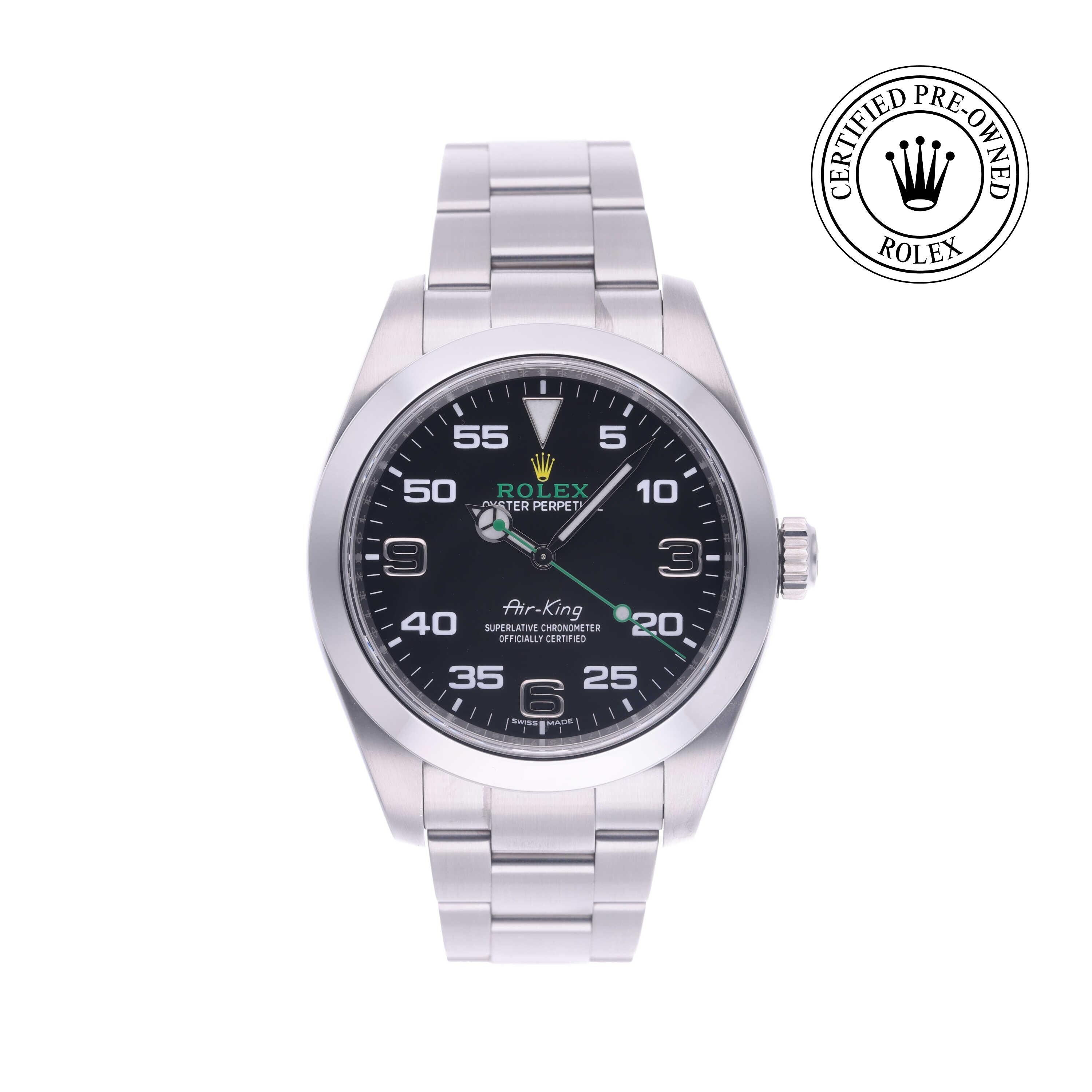 Rolex Certified Pre-owned Air-King M116900-0001 front on white background