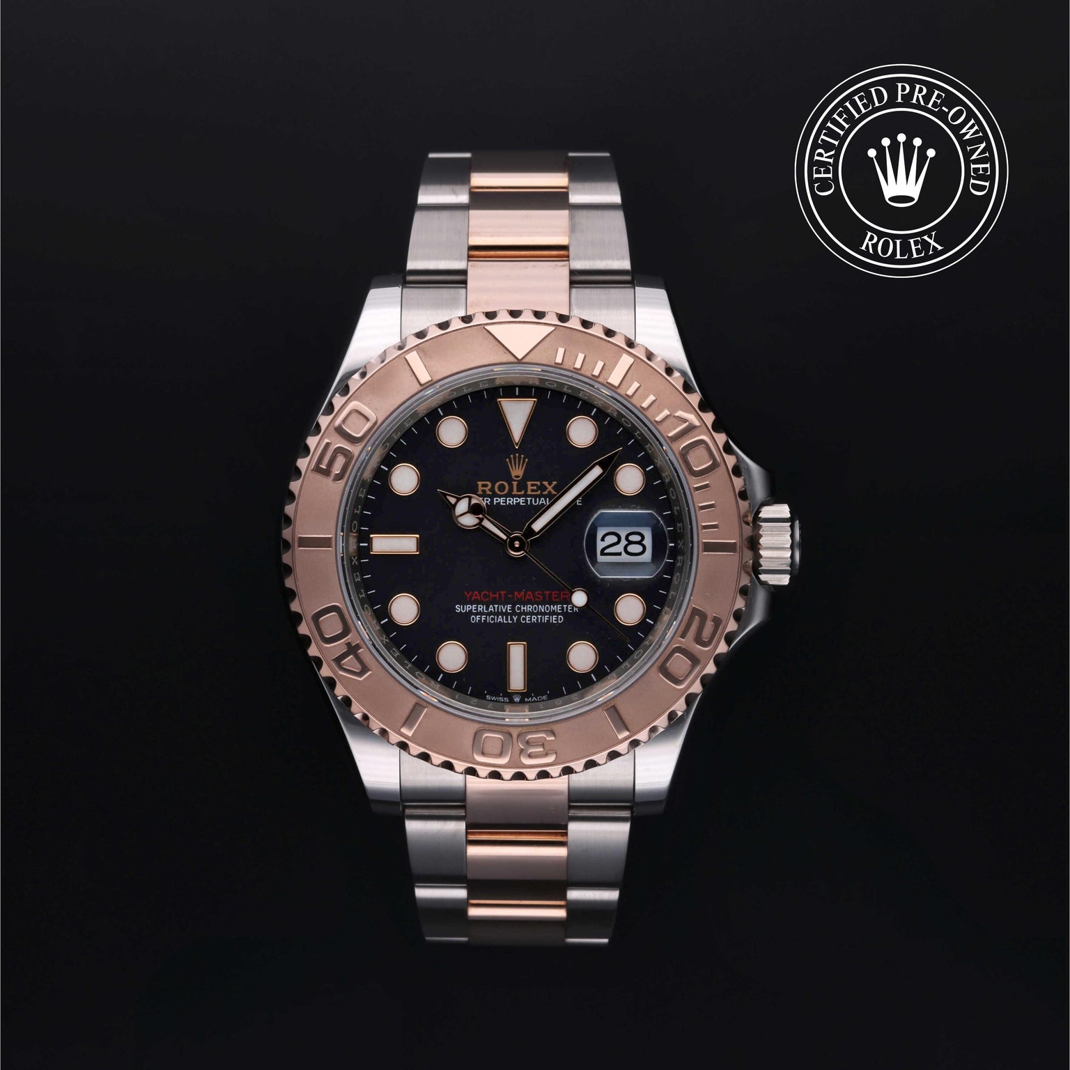Rolex Certified Pre-owned Yacht-Master M126621-0002 front on black background