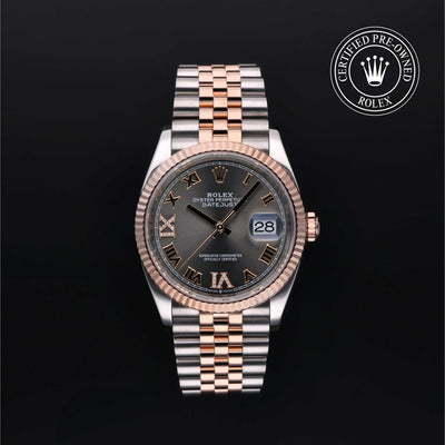 Rolex Certified Pre-owned Datejust M126231-0023 front on black background