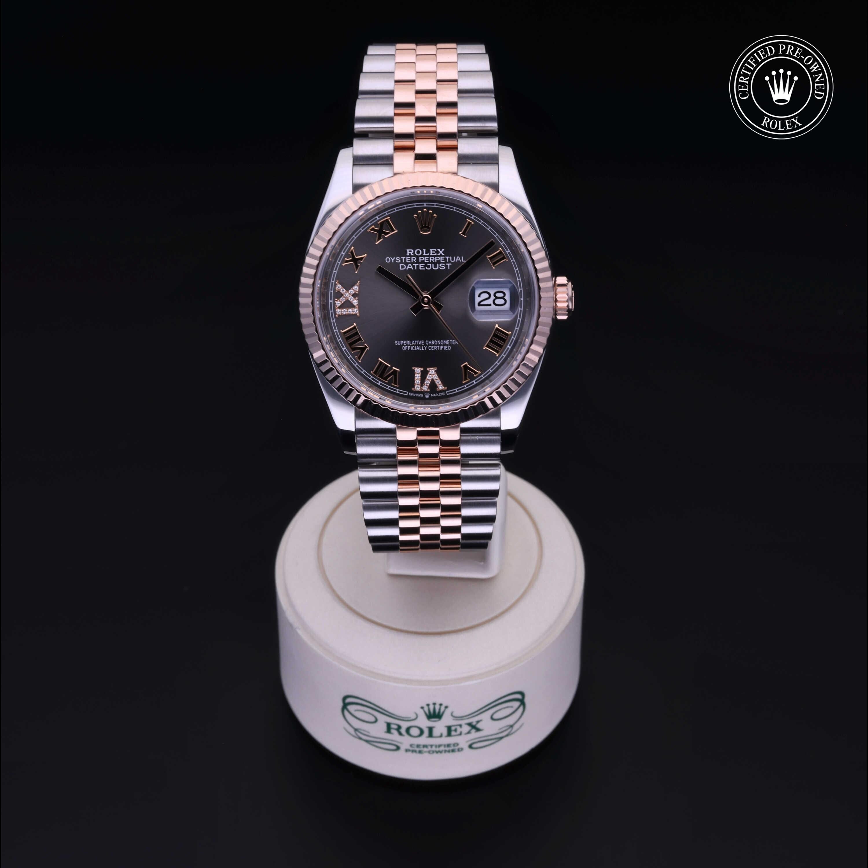 Rolex Certified Pre-owned Datejust M126231-0023 front on black background