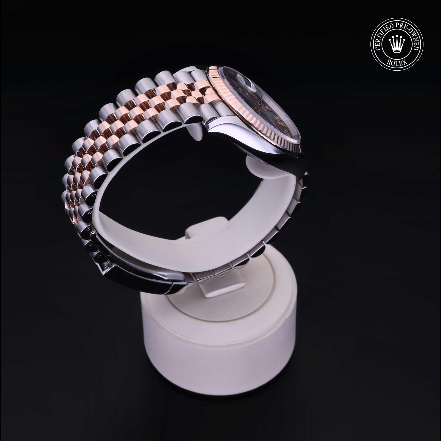 Rolex Certified Pre-owned Datejust M126231-0023 front on black background