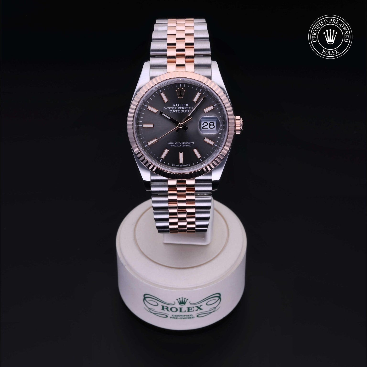 Rolex Certified Pre-owned Datejust M126231-0013 front on black background