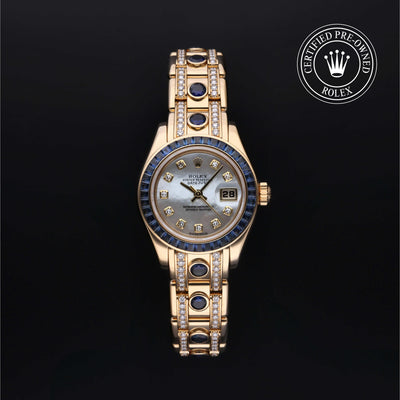 Rolex Certified Pre-owned Pearlmaster M80308SA-0003 front on black background